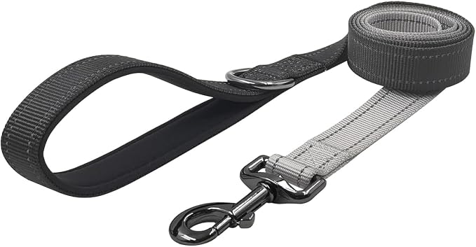 Dog Collar Leash Set, Gradient Color, with Safety Reflective Strips, 5 ft Matching Leash, Neoprene Padded Handle, Adjustable 4 Sizes for Small Medium Large Dogs.(L, Black Grey)