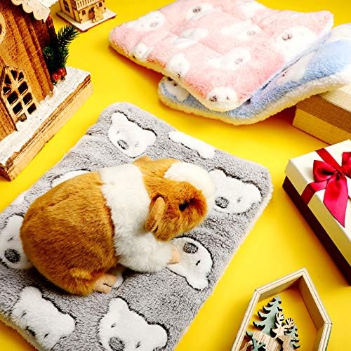 Jetec 3 Pcs Bunny Guinea Pig Beds Soft Bunny Mats Warm Guinea Pig Mat Small Animal Bed Pads Fleece Sleeping Pads for Indoor Rabbit Hamster Squirrel Hedgehog Chinchilla(Fleece,Bear,Light Pink)