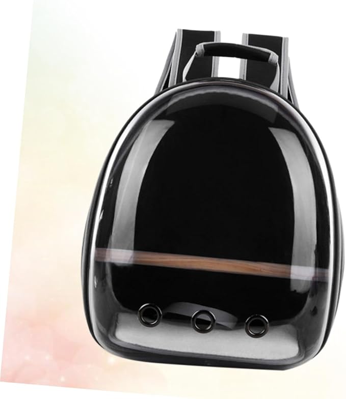 Portable Parrot Backpack Carrier Breathable Travel Space Capsule with Wooden Stand for Outdoor Use Comfortable and Transparent Design for Birds Black