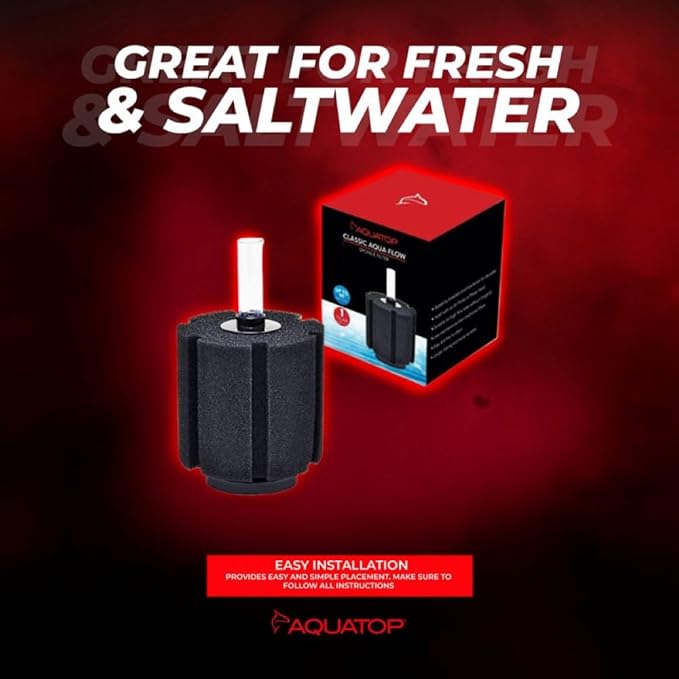 Aquatop Internal Sponge Filter – Mechanical & Biological Filtration – Compatible with Air Pumps or Powerheads – Up to 60 Gallons – CAF-60