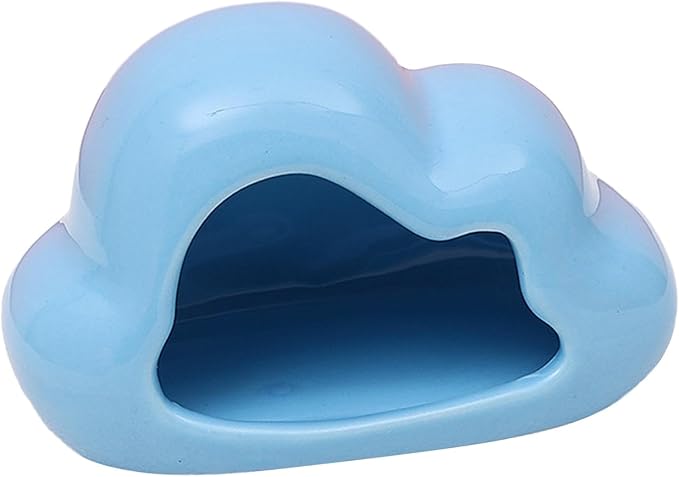 Hamster Hideout Ceramic Hamster House Pet Nesting Hut Summer Cooling Cabin Hamster Nest Pet Cage Decor for Critter Lemmings Chinchilla Playing (Blue)