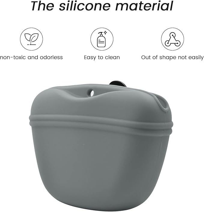 AUDWUD Silicone Dog Treat Pouch,with Dog Training Clicker,Clip on Portable Training Container,Convenient Magnetic Buckle Closing and Upgraded Waist Clip for Enhanced Stability