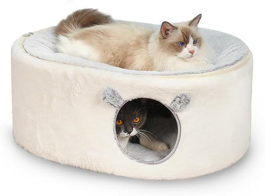 Zoratoo Cat Bed for Indoor Cats, Fluffy Large Enclosed Cat House Cave Pet Bed Hammock with Removable Washable Cover for Sleeping Cats, Kittens, Small Dog, Oval Hideaway
