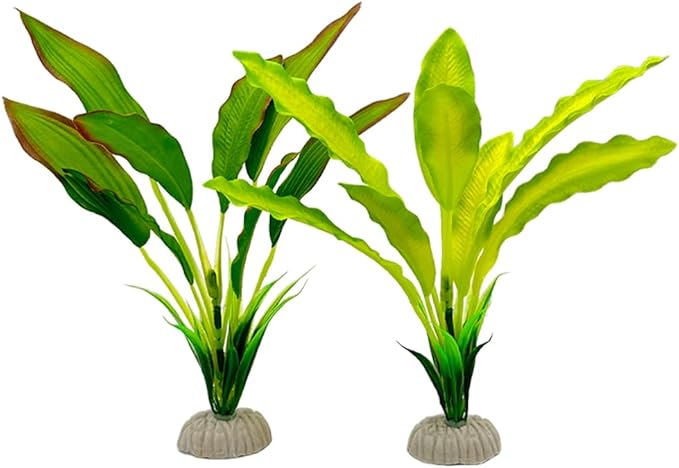 2pcs Set Green Artificial Plant Fish Tank Decor Aquarium Decorations Betta Leaf pad Hammock 8inch Silk/Plastic Plant Goldfish Fish Bowl Small Tank Plants (Green-2pcs-Set)