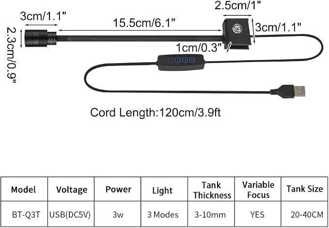 MiOYOOW Clip On Aquarium Light, Mini Dimmable LED Aquarium Light Adjustable Fish Tank Spotlight for Planted Saltwater Freshwater