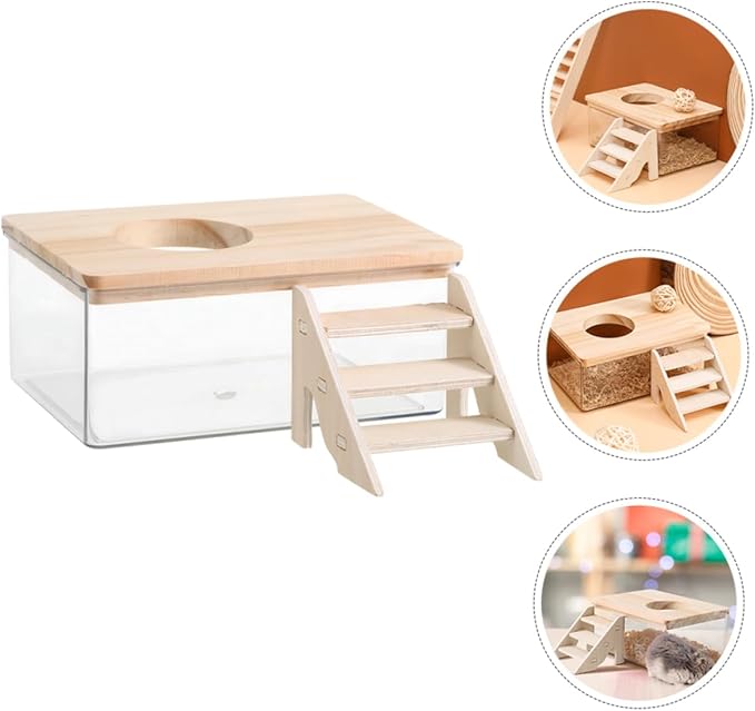 Yardwe Hamster Bathroom Bath Sand Box Ladder Chinchilla Dust Bath Container Storage Box for Hamster Accessories
