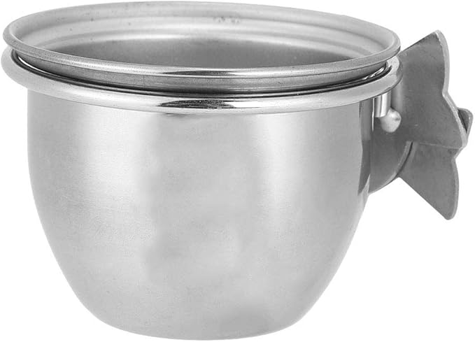 Cage Bird Feeder,Bird Food Bowl, Bird Food Cups,Stainless Steel Parrot Food and Water Coop Cup Bird Feeding Dish Feeder with Clamp Holder(7.5cm)