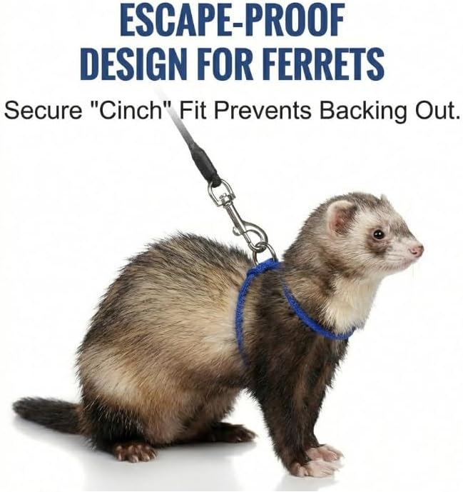 [3-Piece Set] Escape Proof Small Pet Harness and Leash - 10ft (3m) Retractable Lead & 2 Adjustable Rope Vests for Kittens, Ferrets, Rabbits, Guinea Pigs & Small Pets