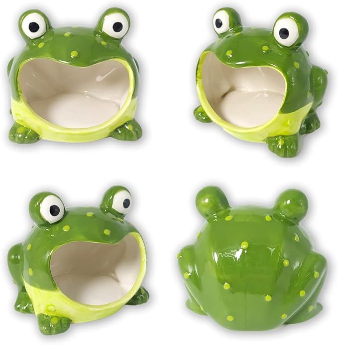Hamster Ceramic Hideout and House-Small Animal Hut-Cute Frog Hide Habitat for Small Pet