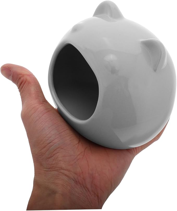 Ceramic Hamster Hideout House for Small Animals Cute Bed and Habitat for Gerbils and Hamsters Washable for Interactive Play and Exploration Grey Color