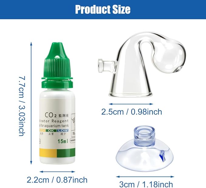 CO2 Glass Drop Checker Aquatic CO2 Test Monitor Kit for Fish Tank Planted Aquarium with Solution & Suction Cups