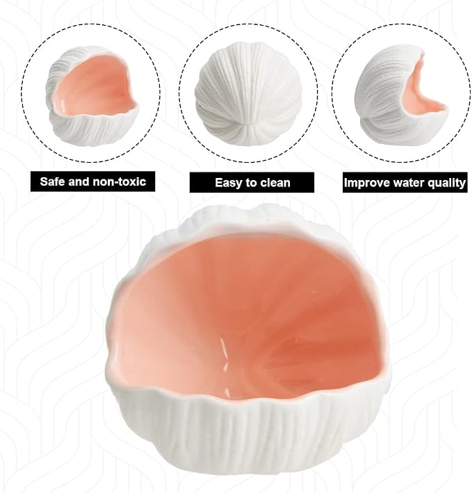AnRui Cute Aquarium Decorations Ceramic Conch Shell-Shaped House Thematic Betta Fish Tank Accessory Decor Ornament Hideout Cave for Fish Playing or Hiding, Pink