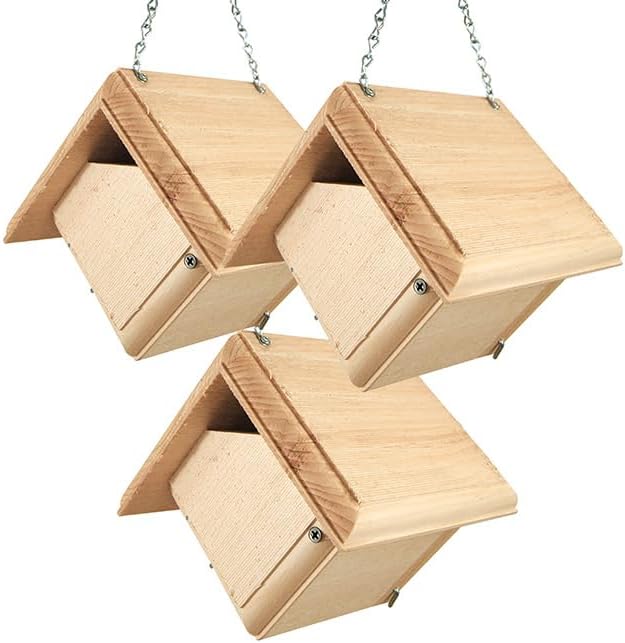 Coveside Carolina Wren Bird Houses – Pack of 3 – Hanging Wooden Nest Boxes for Outdoor Use – Eastern White Pine Construction – Weather-Resistant Wren Houses – Made in USA