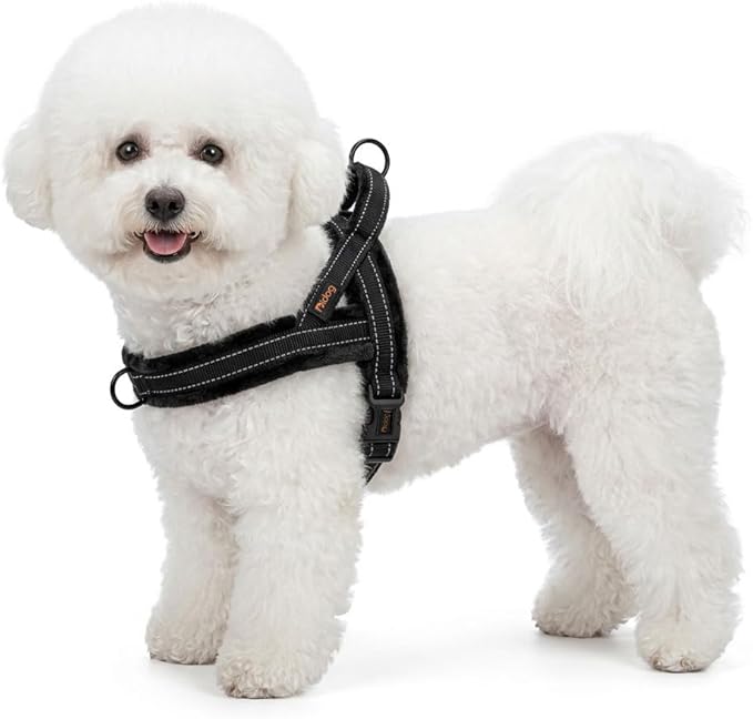 Didog Soft Flannel Padded Dog Vest Harness, No Pull/Quick Fit Reflective Dog Strap Harness, Easy for Training Walking (XS:Chest 15-18", Black)