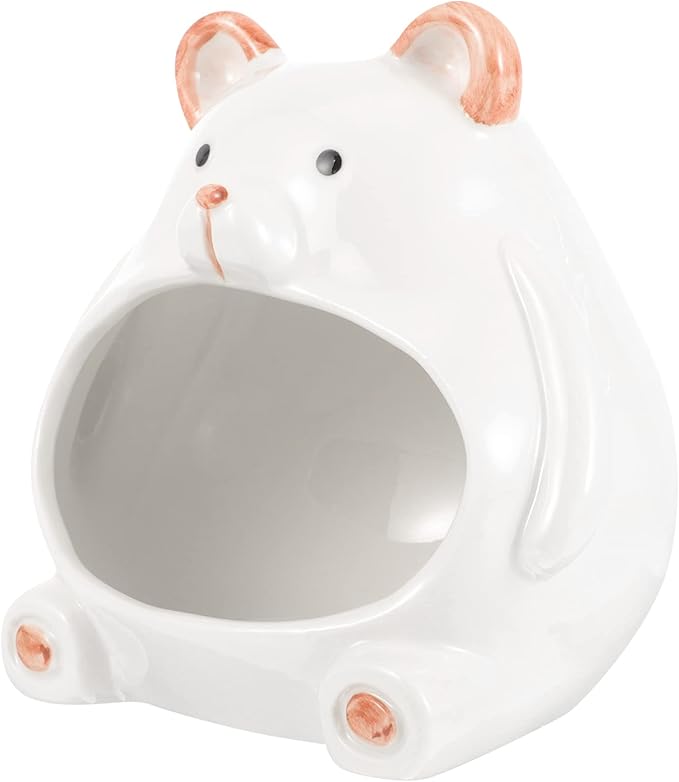 Ipetboom Ceramic Hamster House Small Animal Pet Hideout Bear Shape Ceramic Cool Nest Hamster Bath House Cave Mini Hut Cage for Chinchilla Gerbils Hedgehog