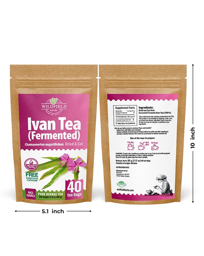 40 Bags Ivan Tea Siberian Fireweed Tea Herb Blooming Sally (Chamerion Angustifolium) - Ivan Chai 40 Count 1.5 g Bags Epilobium Angustifolium Иван Чай
