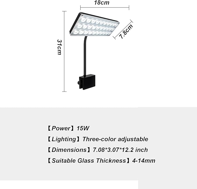 Vimvins Full Spectrum 15W Fish Tank Light Enhanced Edition LED Aquarium Light with Lens, 3 Adjustable Modes (Suitable for 10-20 Inch Tanks)