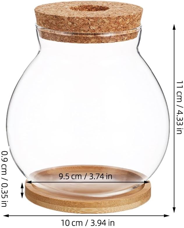 Homoyoyo Desktop Glass Fish Bowl with Wood Lid, Glass Plant Propagation Station Vase Betta Fish Tank, Small Round Hydroponic Terrarium Bottle for Water Plants Moss Desktop Decor Transparent 4. 3in