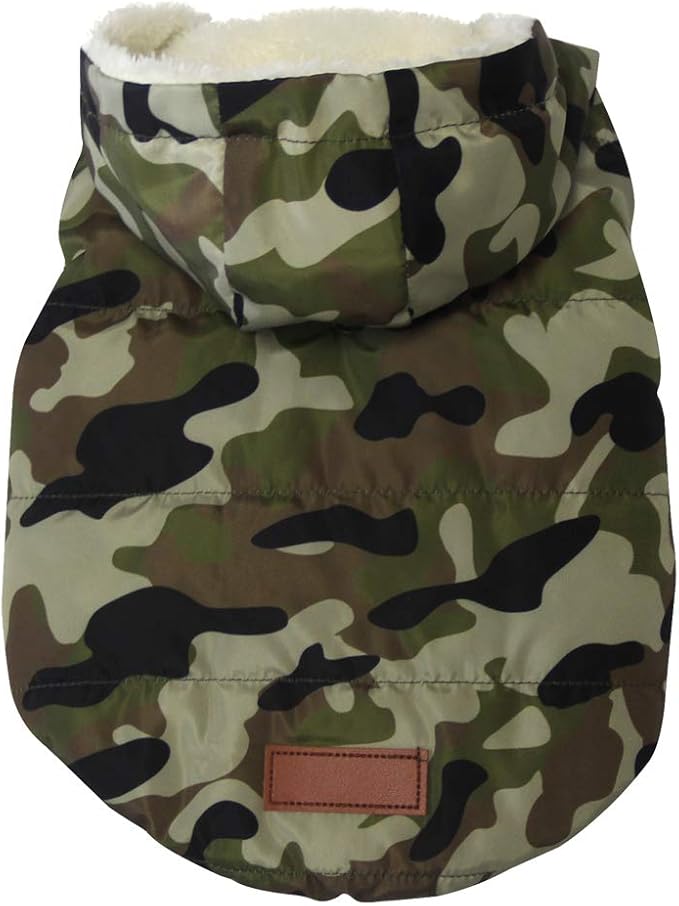 vecomfy Fleece Lining Extra Warm Dog Hoodie in Winter for Large Dogs Jacket Pet Coats with Hooded,Green Camo XXL