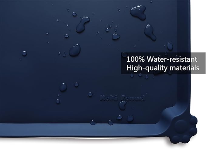Hoki Found L Silicone Non Slip Pet Dog Cat Bowl Mats - Placemat - Waterproof Dog Cat Food Mats for Carpet - French Navy