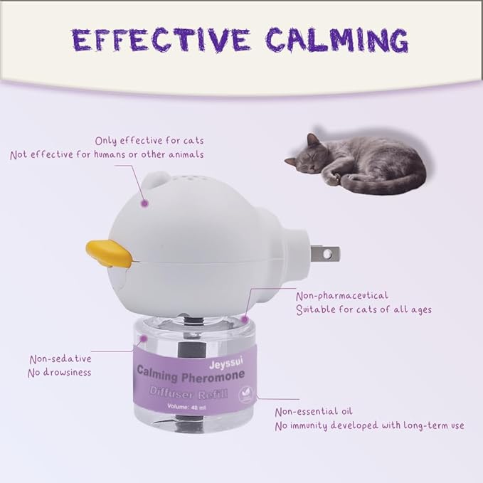 Cat Calming Pheromone Diffuser Kit, Cat Pheromones Calming Diffuser with 2 Refills, Calming Cat Diffuser for Anxiety Relief, for Home Noise, Alone Anxiety & Groom Stress, 30 Days Per Vial