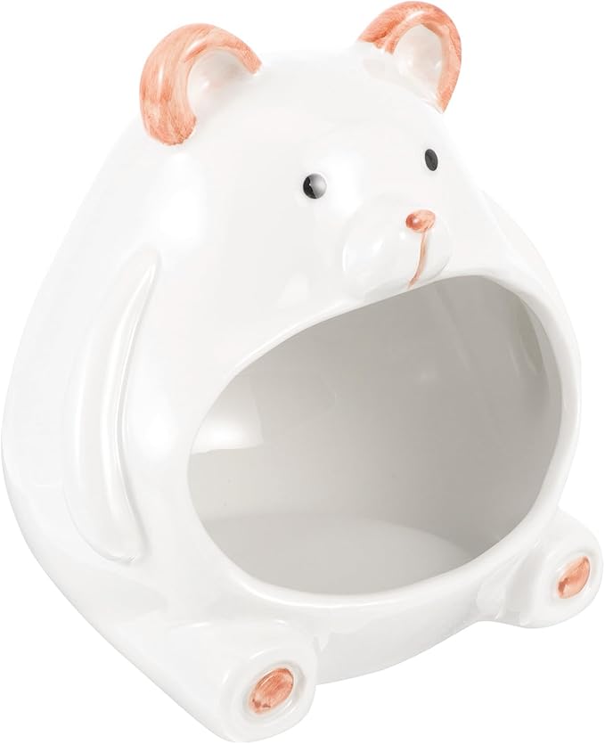 Ipetboom Ceramic Hamster House Small Animal Pet Hideout Bear Shape Ceramic Cool Nest Hamster Bath House Cave Mini Hut Cage for Chinchilla Gerbils Hedgehog
