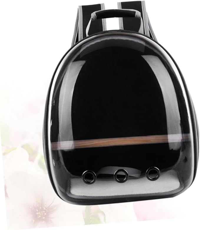 Yardwe Portable Parrot Backpack Carrier Breathable Pet Travel Bag with Transparent Window and Wooden Stand Bar for Outdoor Use Black for Birds and Pets