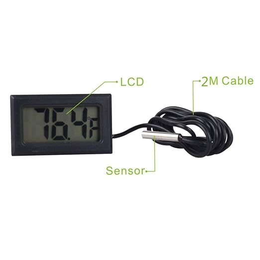 Black Digital LCD Thermometer Temperature Monitor with External Probe for Fridge Freezer Refrigerator Aquarium -Fahrenheit (10pcs)