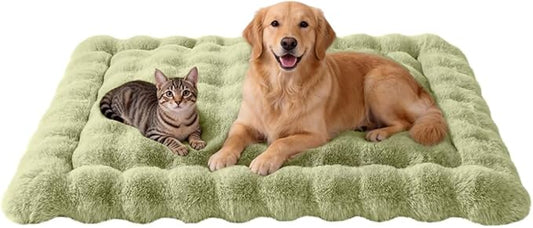 SOMAHE Large Dog Bed Mat, Extra Large Plush Faux Fur Washable Pet Bed for Large Dogs, Non-Slip Fluffy Dog Mat – Machine Washable XL Dog Sleeping Pad for Large Breeds, 35 x 27 Inch Green