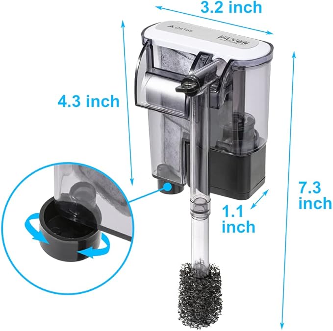 DaToo Aquarium Hang On Filter Small Fish Tank Hanging Filter Power Waterfall Filtration System