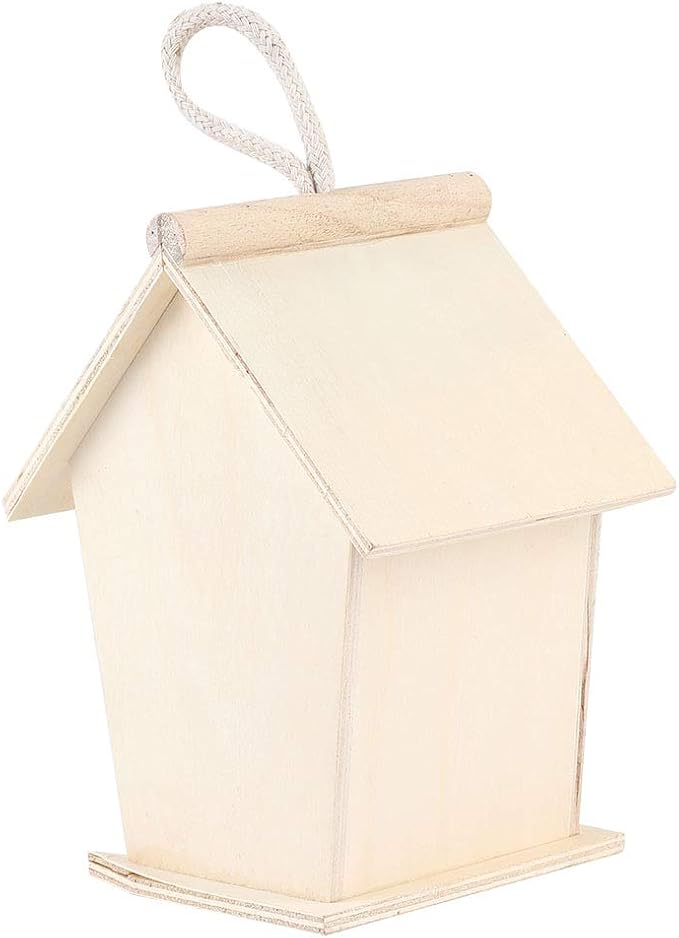 Bird House for Outside,Wooden Bird Houses,Unfinished Hanging Birdhouse,Garden Patio Decorative Nest Box Bird House,for Wrens, Swallows, Finches, Chickadee