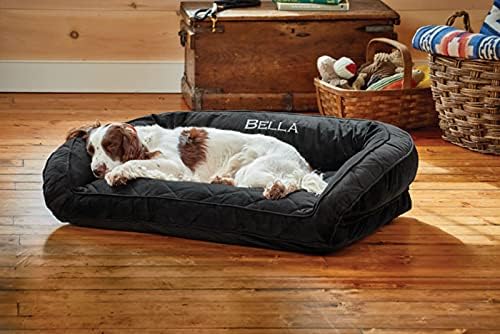 Orvis Comfort Fill-Eco Couch Dog Bed – Plush Three-Sided Bolster with Comfort Fill-Eco Cushion, Quilted Cover, Zip-Off & Machine Washable, Slate - Small