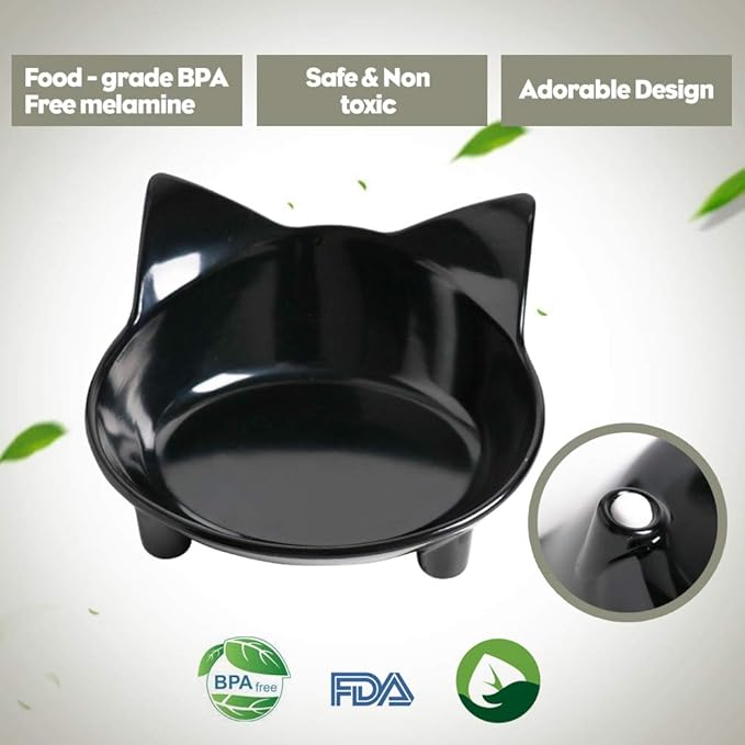 Skrtuan Set of 2 Non-Slip Cat & Dog Bowls – Wide, Shallow Food and Water Dishes for Whisker Fatigue Relief, No Spill, Safe Food-Grade Pet Bowls for Cats, Small Dogs, Kittens, Puppies & Rabbits