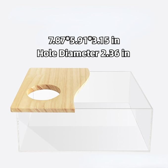 Hamster Sand Bath Box Container, Mini Pet Sandbox Lid Design Take Bath Wooden Sandbox Dust Bath, Transparent Bathroom & Digging Box Acrylic Hamster Litter Box Small Animal Accessories (C)