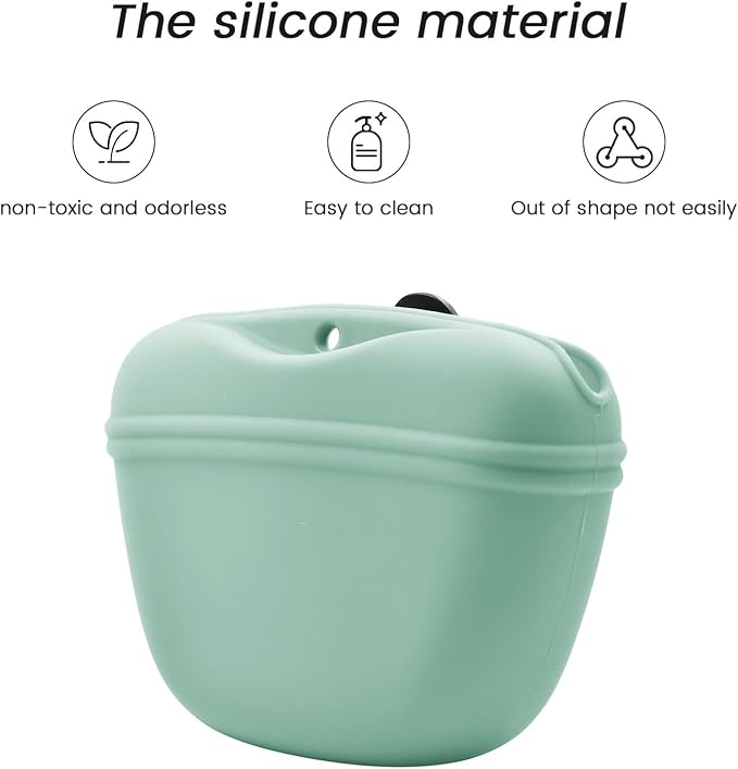 AUDWUD Silicone Dog Treat Pouch,with Dog Training Clicker,Clip on Portable Training Container,Convenient Magnetic Buckle Closing and Upgraded Waist Clip for Enhanced Stability