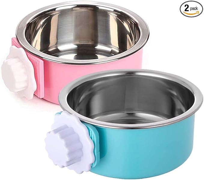Stainless Steel Removable Pet Food Bowl, Anti-overturn Water Feeder Container, Suitable for Small Dog/Cat/Rabbit, 2 Set of Crate Bowls, Easy to Install and Clean
