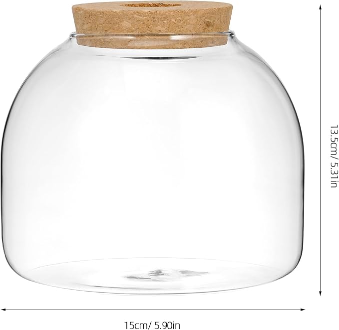 Milisten Glass Terrarium Jar with Cork Lid, 5.9×5.3 in Desktop Hydroponic Plant Container, Air Plant Propagation Vase for Home Office Decor & Miniature Garden Display