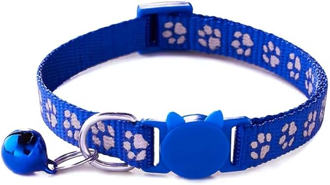 Cat Collar Breakaway Safety with Bell, Cute Reflective Paw Print Pattern (Blue)