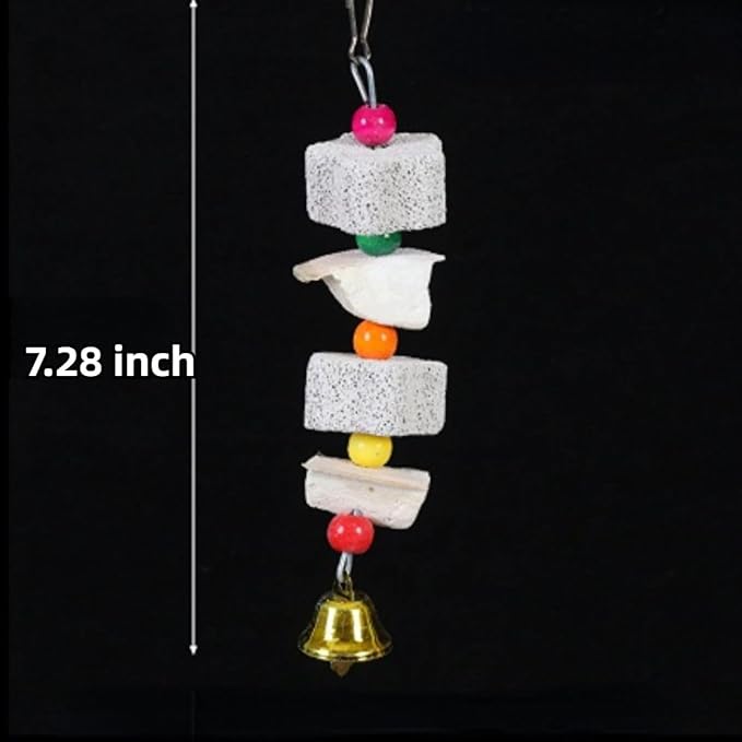 2Pcs Bird Beak Calcium Stone Lava Block Chew Toy Grinding Teeth Natural Minerals with Bell for Parakeet Conure Lovebird Cockatiel Finch Canary Hamster Chinchilla Rabbit (Medium)