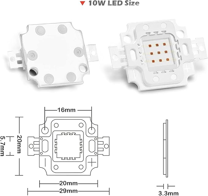 CHANZON High Power Led Chip 10W Deep Red Plant Grow Light 650nm - 660nm | (Input 900mA / DC 6V - 7V / 10 Watt) SMD COB Emitter Diode Components Bead for DIY Hydroponic/Flower Growing Lamps