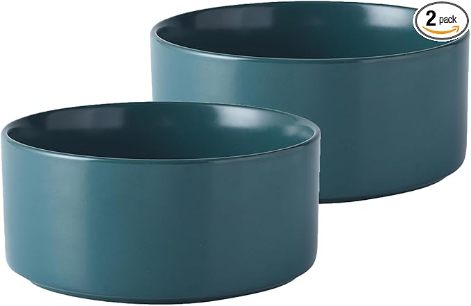 Ceramic Set of 2 Dog Bowls - Classic Dogs Food & Water Bowl for Small and Medium Breed, Heavy-Duty Non-Slip Dog Dishes, Food Grade Pet Bowl, Dishwasher & Microwave Safe (6'', 2*30OZ, Green)