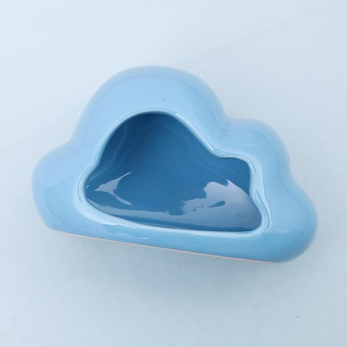 Hamster Hideout Ceramic Hamster House Pet Nesting Hut Summer Cooling Cabin Hamster Nest Pet Cage Decor for Critter Lemmings Chinchilla Playing (Blue)