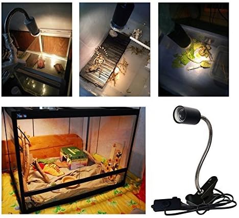 UVA UVB Light Bulb Reptile Ceramic Heat Lamp Pet Heating Bulb Holder Clamp Lamp Fixture Heating Light Lamp For Reptiles,Aquarium Reptile Light Adjustable Habitat Lighting Stand,110V-130V(Black)
