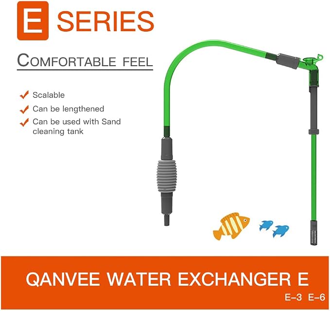Qanvee Aquarium Gravel Vacuum Siphon - Water Change Made Easy (E-3 (Handheld))