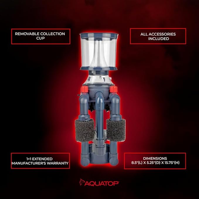 AQUATOP Xyclone PS-370 Protein Skimmer – 370 GPH Needle Wheel Pump Included – For Saltwater Aquariums Up to 100 Gallons – In-Sump or Hang-On Dual Outlet Design