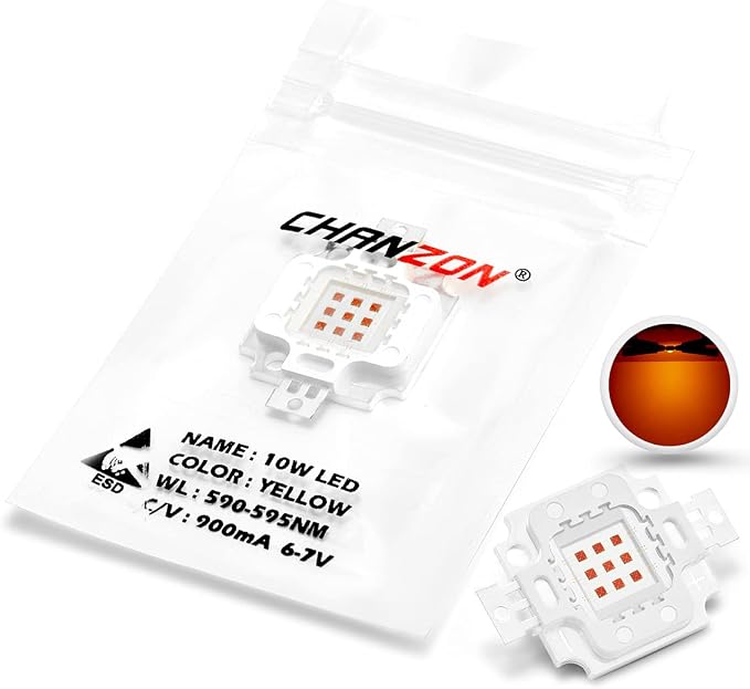 CHANZON High Power Led Chip 10W Yellow | (900mA / DC 6V - 7V / 10 Watt) Super Bright Intensity SMD COB Light Emitter Components Diode Bulb Lamp Beads DIY Lighting