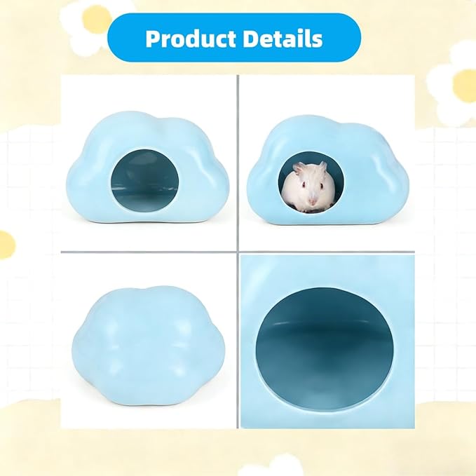 Cloud-Shaped Ceramic Hamster Hideout Cool Summer Cute Guinea Pig Bed House for Dwarf Hamsters, Mices, Gerbils (Blue,L)