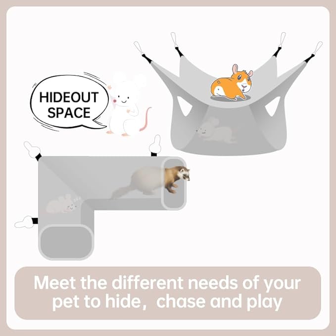 Guinea Pig Rat Tunnel Ferret Hammock, Small Animal Corner Tunnel & Tubes & Bed for Hedgehog Piggy Chinchilla Hideout Toys and Cage Accessories (Pink Cat)