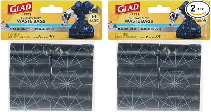 Glad Waste Bags, 90 Count, Fresh Scent, Extra Large | Heavy Duty | For Dogs | Refill Rolls