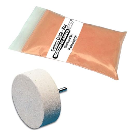 Cerium Oxide Glass Polishing Kit, Glass and Windshield Scratch Removal Kit, 8 Oz of Gordon Glass Cerium Oxide Polishing Powder, 3 inch Felt Polishing Buffing Wheel